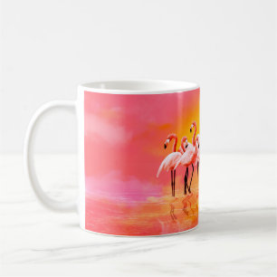 Panorama von rosa Flamingos auf einem hellrosa Hin Kaffeetasse