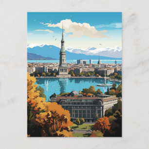 Panoramaaussicht auf das Schweizer Seeufer Feiertagspostkarte
