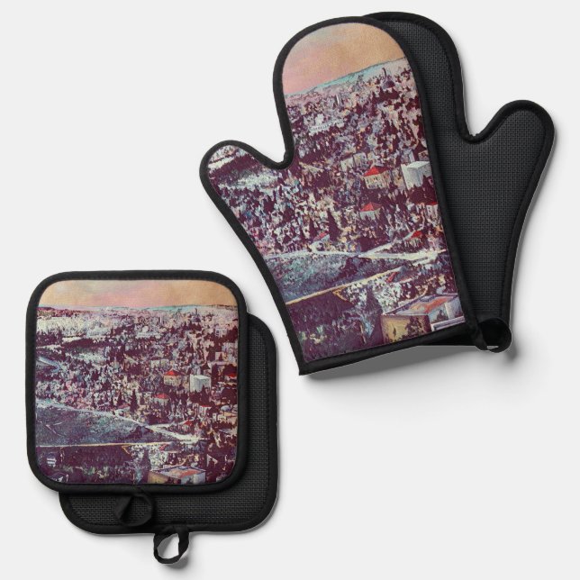 Panoramaaussicht auf Jerusalem Ofenhandschuh & Topflappen-Set (Vorderseite/Rückseite)