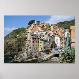 Panoramablick auf den Ort Riomaggiore, Italien Poster