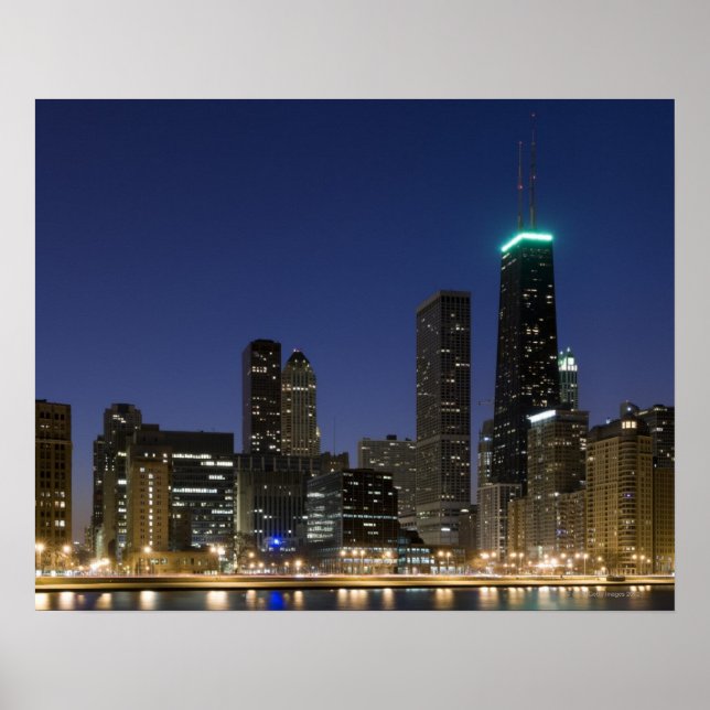 Panoramablick auf den See von Chicago bei Dämmerun Poster (Vorne)