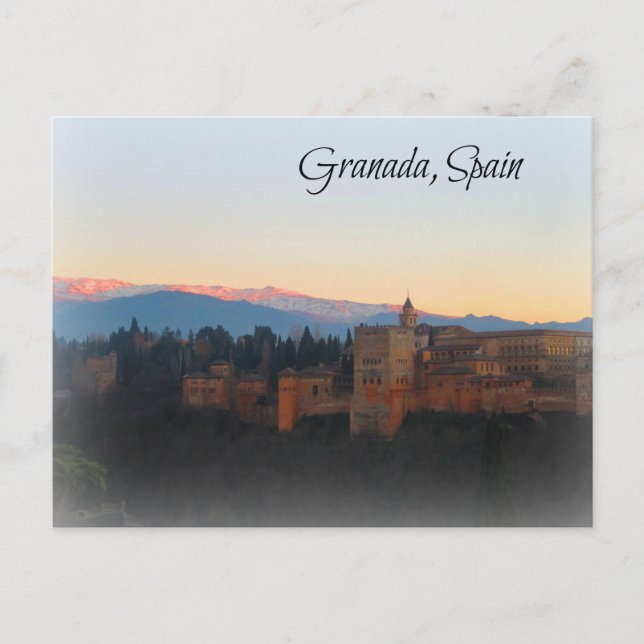 Panoramablick auf den Sonnenuntergang von Alhambra Postkarte (Vorderseite)