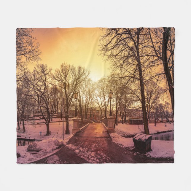 Panoramablick auf den verschneiten Park bei Sonnen Fleecedecke (Vorderseite (Horizontal))