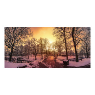 Panoramablick auf den verschneiten Park bei Sonnen Fotodruck
