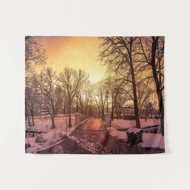 Panoramablick auf den verschneiten Park bei Sonnen Wandteppich (Vorderseite (Horizontal))