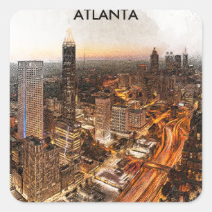 Panoramablick auf die Skyline von Atlanta Georgia Quadratischer Aufkleber