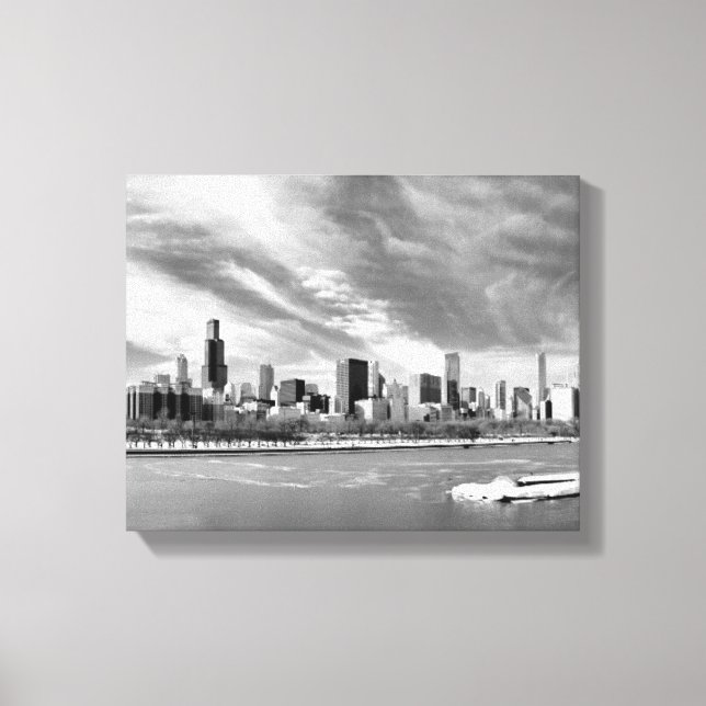 Panoramablick auf die Skyline von Chicago im Winte Leinwanddruck (Vorderseite)