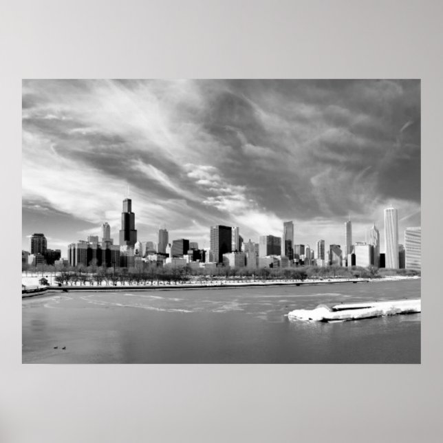 Panoramablick auf die Skyline von Chicago im Winte Poster (Vorne)