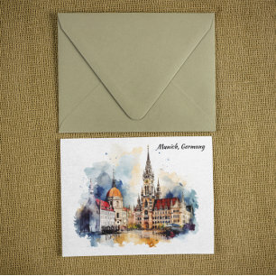 Panoramablick auf München Deutschland Aquarellmale Postkarte