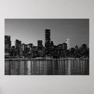 Panoramablick Schwarz-weiß New York City Night Poster