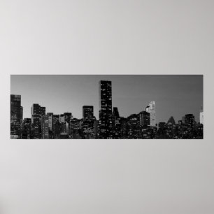 Panoramablick Schwarz-weiß New York City Night Poster