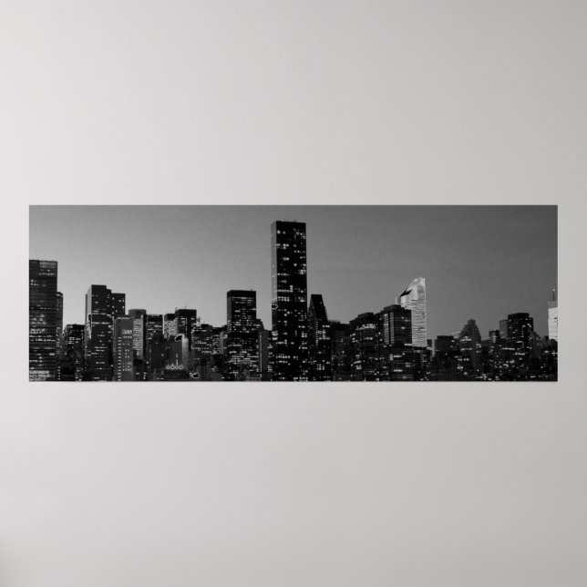 Panoramablick Schwarz-weiß New York City Night Poster (Vorne)