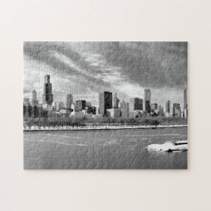 Panoramablick von Chicago-Skylinen im Winter Puzzle