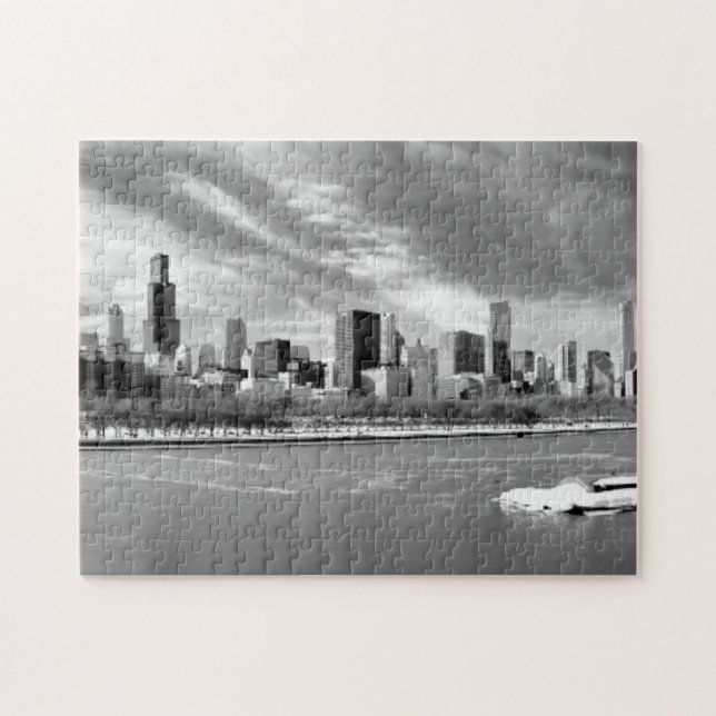 Panoramablick von Chicago-Skylinen im Winter Puzzle (Horizontal)