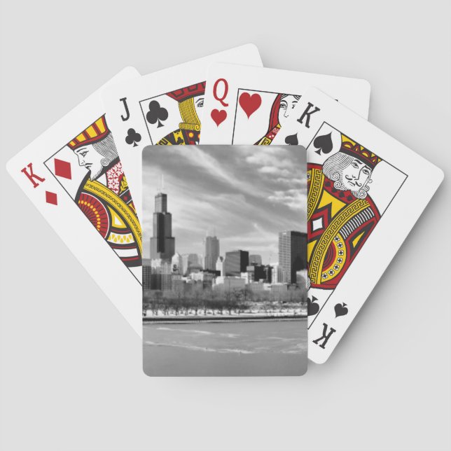 Panoramablick von Chicago-Skylinen im Winter Spielkarten (Rückseite)