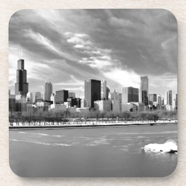 Panoramablick von Chicago-Skylinen im Winter Untersetzer (Vorderseite)
