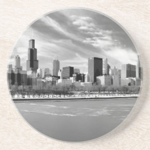 Panoramablick von Chicago-Skylinen im Winter Untersetzer