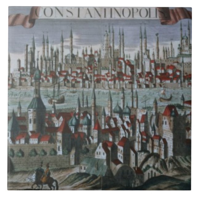 Panoramablick von Konstantinopele, spät 18. centur Fliese (Vorderseite)