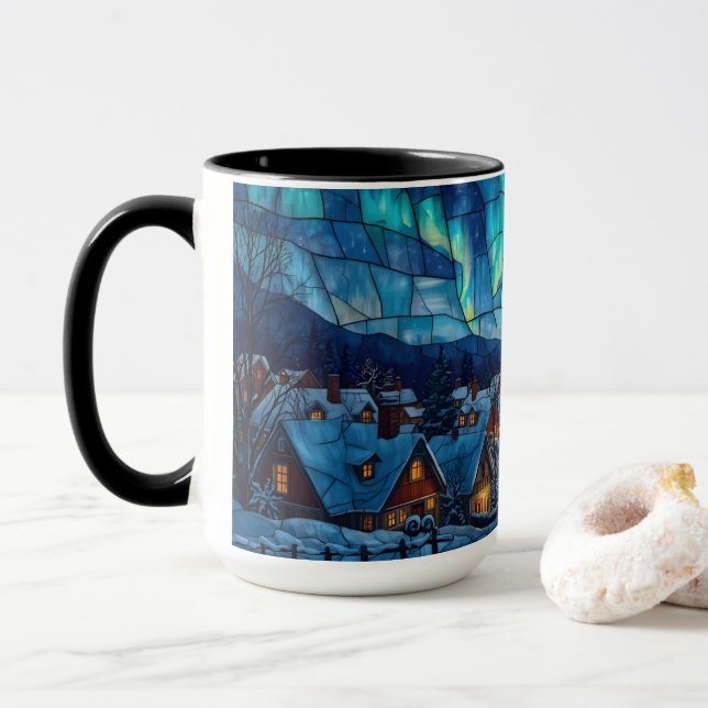 Panoramabuntglas Winterdorf Tasse (Mit Donut)