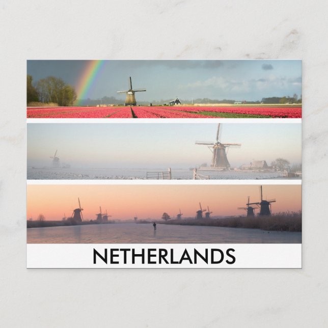 Panoramakollage Postkarte mit Windmühlen, Holland (Vorderseite)