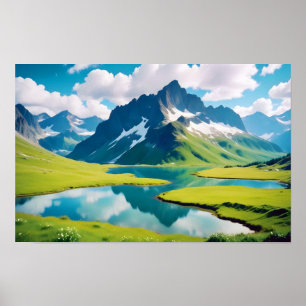 Panoramalandschaft Berge Bergsee Ruhe Poster