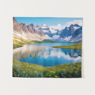 Panoramalandschaft Berge Bergsee Ruhe Wandteppich