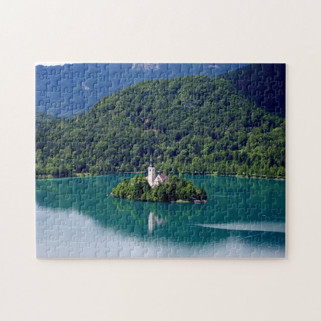 Panoramasicht auf den Bled-See mit Wallfahrtskirch Puzzle (Horizontal)