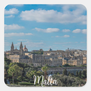 Panoramasicht auf die Altstadt von Valletta in Mal Quadratischer Aufkleber