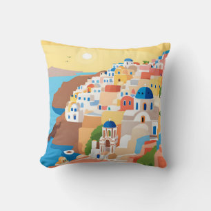 Panoramasicht auf die Insel Santorini Throw Kissen