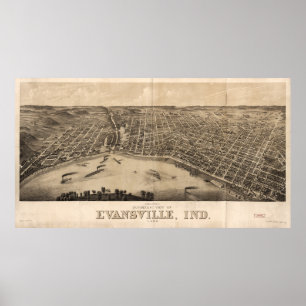 Panoramasicht auf Evansville, Indiana (1880) Poster