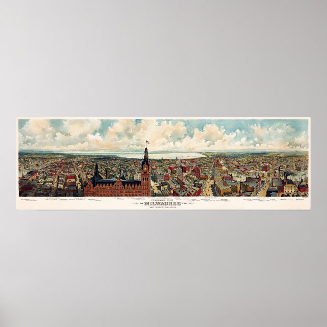 Panoramasicht auf Milwaukee Wisconsin im Jahre 189 Poster (Vorne)
