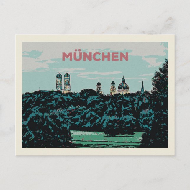 Panoramasicht auf München vom Land aus Postkarte (Vorderseite)