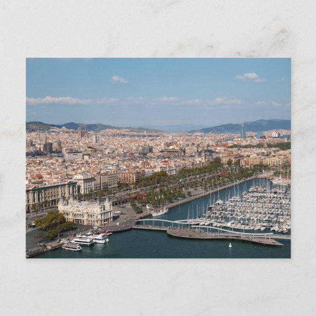 Panoramasicht auf Port Vell in Barcelona, Spanien. Postkarte (Vorderseite)
