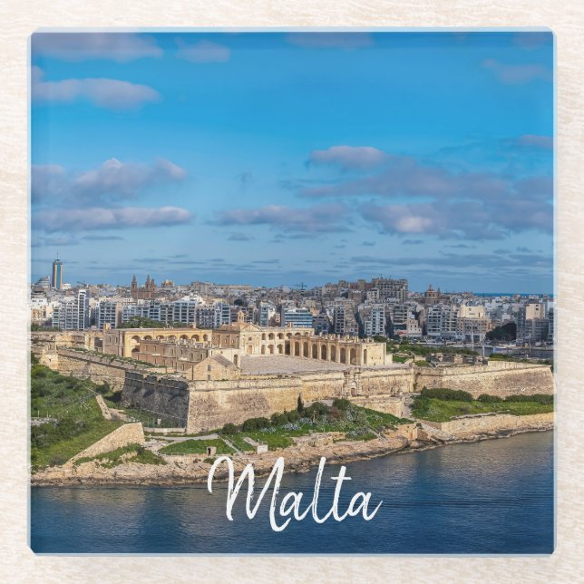 Panoramasicht auf Sliema in Malta Glasuntersetzer (Vorderseite)