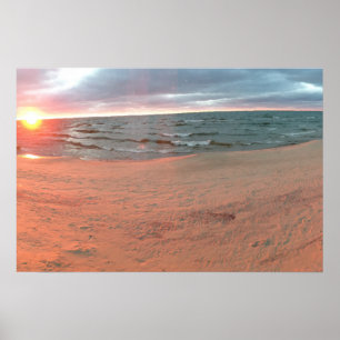 Panoramasonneuntergang am Lake Michigan Poster