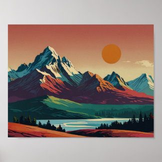 Panoramic Mid Century Modern Mountain poster