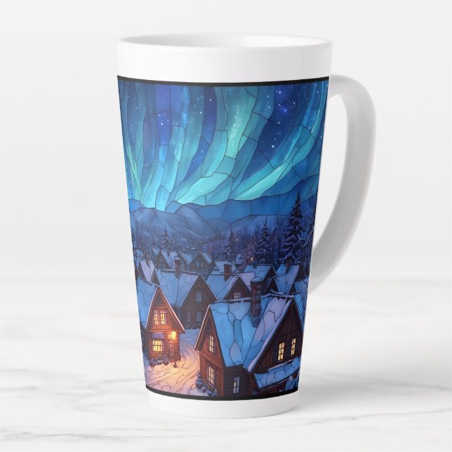 Panoramic Stained Glass Winter Village Milchtasse (Rechte Ecke)