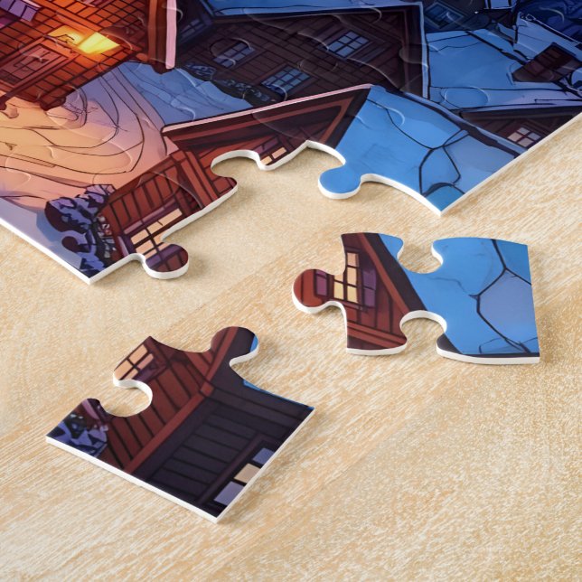 Panoramic Stained Glass Winter Village Puzzle (Seite)