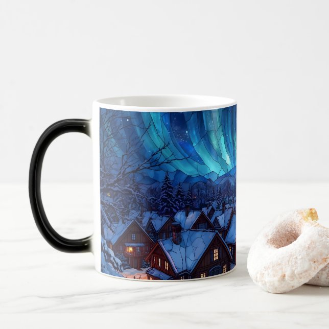 Panoramic Stained Glass Winter Village Verwandlungstasse (Mit Donut)