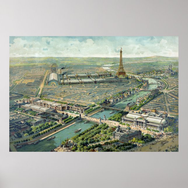 Panoramische Darstellung der Weltausstellung 1900 Poster (Vorne)