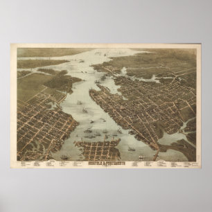 Panoramische Karte 1873 Norfolks-Portsmouth VA Poster