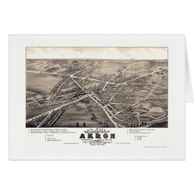 Panoramische Karte Akrons, OH- - 1882 (Vorderseite (Horizontal))