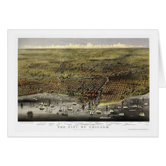 Panoramische Karte Chicagos, IL - 1874 (Vorderseite (Horizontal))