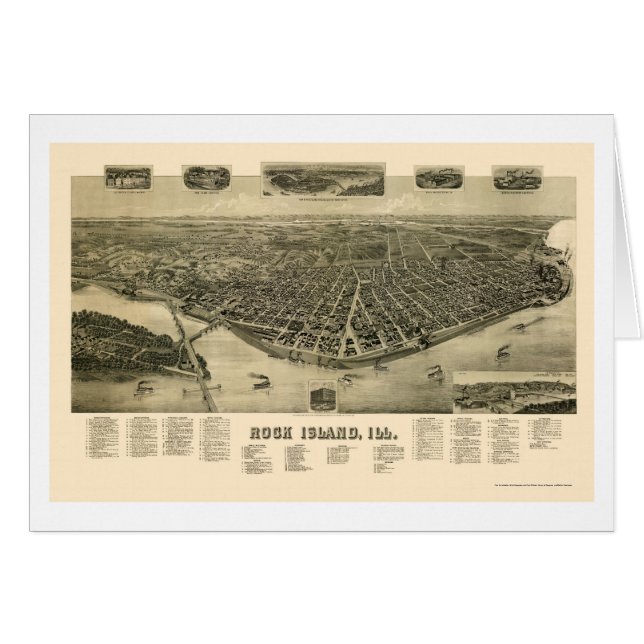 Panoramische Karte der Felsen-Insel-, IL - 1889 (Vorderseite (Horizontal))