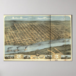 Panoramische Karte Little Rocks Arkansas 1871 Poster