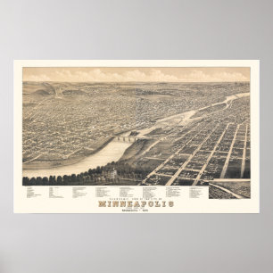 Panoramische Karte Minneapolis Mangans DIGITAL Poster