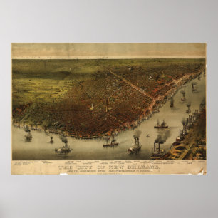 Panoramische Karte New Orleans Louisiana 1885 Poster