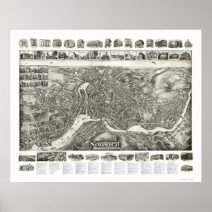 Panoramische Karte Norwichs CT - 1912 Poster