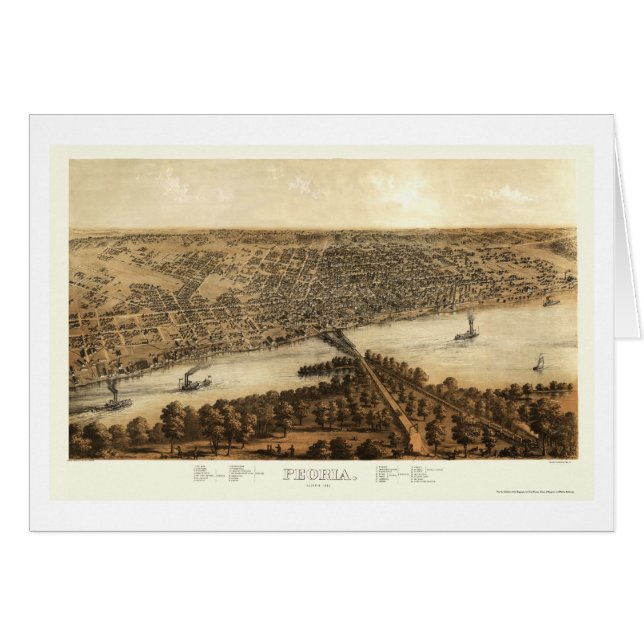Panoramische Karte Peorias, IL - 1867 (Vorderseite (Horizontal))