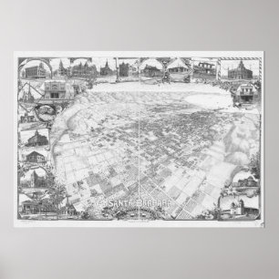 Panoramische Karte Santa Barbara Kalifornien 1898 Poster